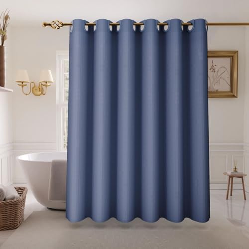 Inhousolu No Hook Waffle Weave Shower Curtain Set Navy Blue