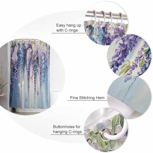ZOE GARDEN Purple Blue Botanical Shower Curtain Set