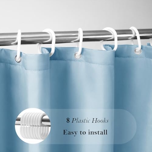 AooHome 48x72 inch Shower Liner with Hooks and Weighted Hem - Blue
