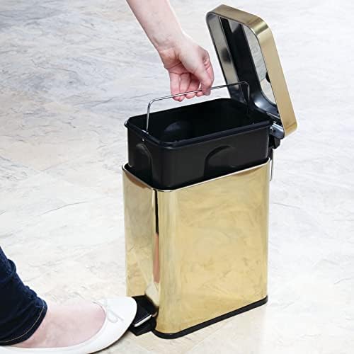 mDesign Metal Toilet Brush with Holder and Step Pedal Trash Can Set