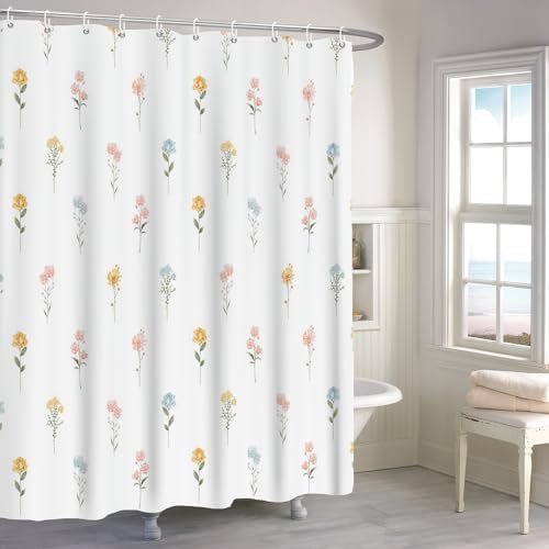Floral Shower Curtain with Hooks and Waterproof Design