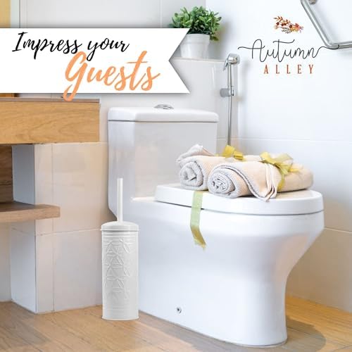 Autumn Alley White Toilet Brush with Holder Set