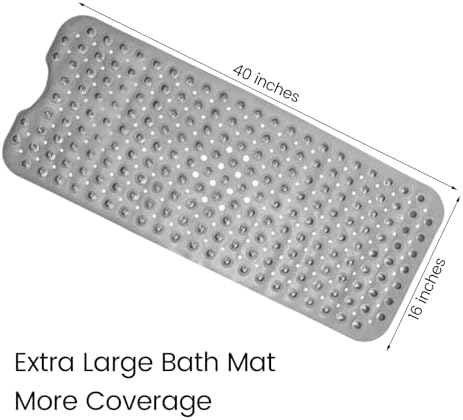 Carvmpin 40x16 Inch Non-Slip Bath Mat with Suction Cups and Drain Holes