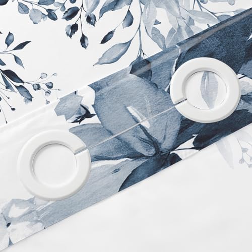 Gibelle No Hook Shower Curtain Set Navy Blue Eucalyptus Leaves
