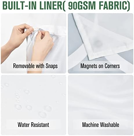 Yiatn No Hook Dark Blue Double Shower Curtain with Mesh Top Window