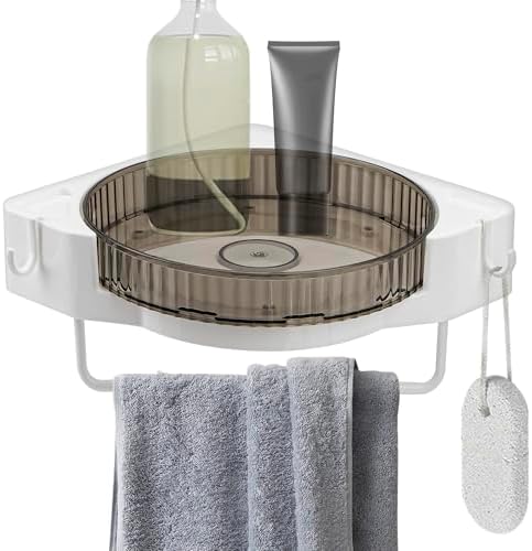 Rotating Corner Shower Caddy with Hooks and Towel Bar