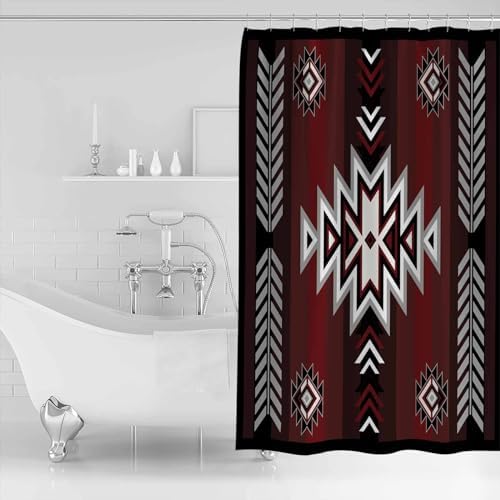 ZOE GARDEN Red Black Aztec Shower Curtain Set