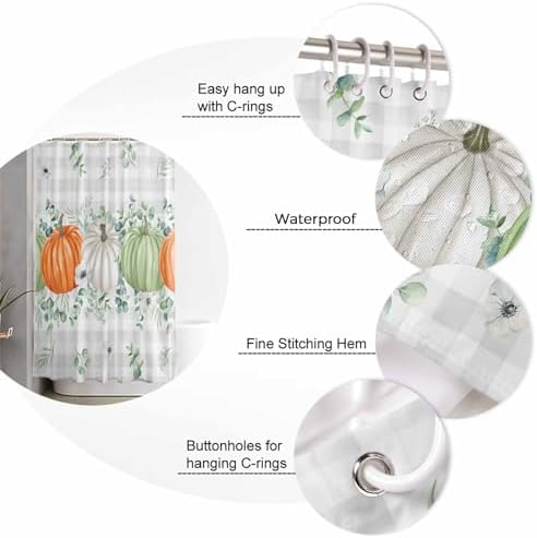 ZOE GARDEN Orange Green White Pumpkin Shower Curtain Set with Hook 48x72
