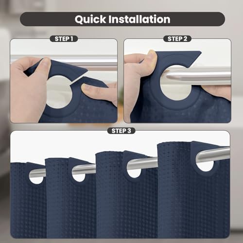 Inhousolu No Hook Waffle Weave Shower Curtain Set Navy Blue