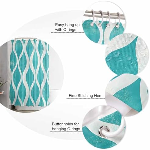 ZOE GARDEN Aqua White Wave Bathroom Set with Mat and Hooks