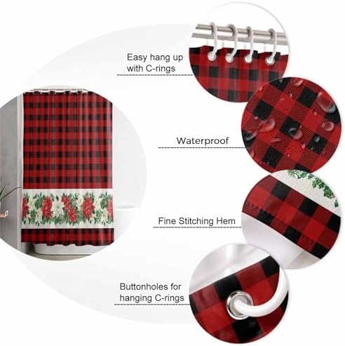 ZOE GARDEN Poinsettia Bathroom Set with Shower Curtain Rug and Hooks
