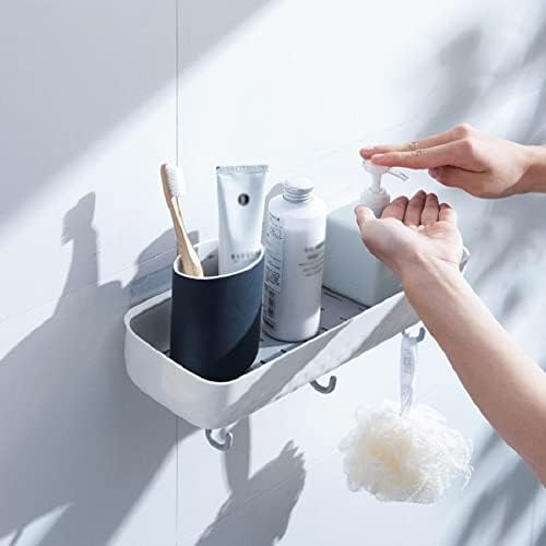 Wall Mounted Shower Caddy With Three Hooks and Drain Hole