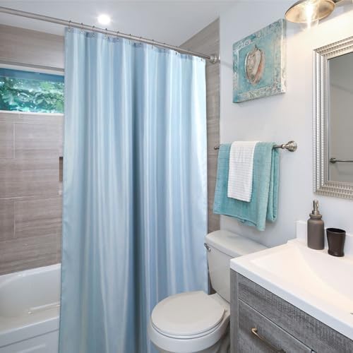 Popkozzi Fog Blue Linen Textured Shower Curtain