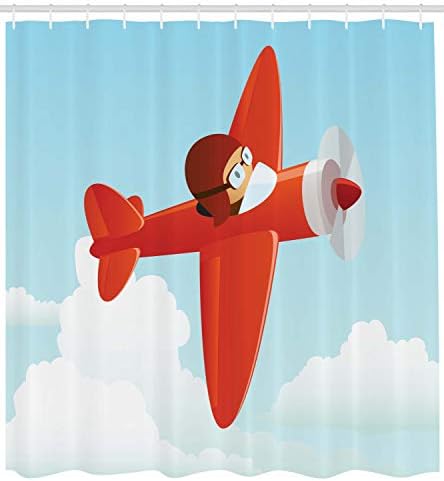 Ambesonne Plane Shower Curtain with 12 Hooks Orange Blue