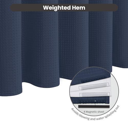 Inhousolu No Hook Waffle Weave Shower Curtain Set Navy Blue