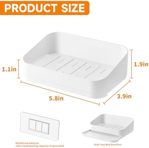 SUOXING Adhesive Soap Holder for Shower Wall White Plastic 2 Pack
