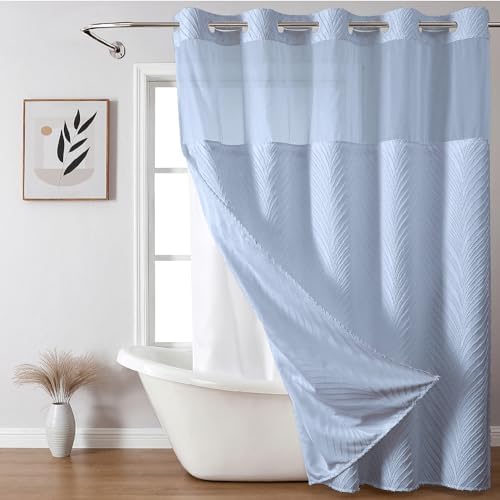 FrostBlue No Hook Boho Shower Curtain Set with Tufted Stripes