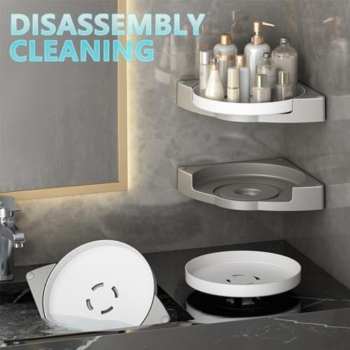 Corner Shower Caddy with Lazy Susan Organizer No Drilling