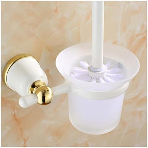 INPETS Porcelain Toilet Brush Holder with Brass Trim
