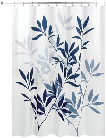 InterDesign Leaves Botanical Shower Curtain 72x72 White Blue