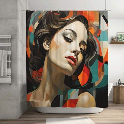 DAOWANGZUO Abstract Girl Boho Shower Curtain Set