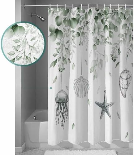 Coastal Eucalyptus Shower Curtain Set with Hooks