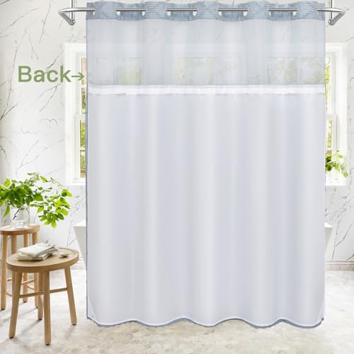 Boho FogBlue Woven Fabric Shower Curtain 72x74