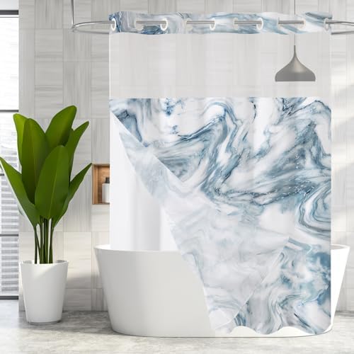 MitoVilla Blue Marble Shower Curtain Set 72x74 1