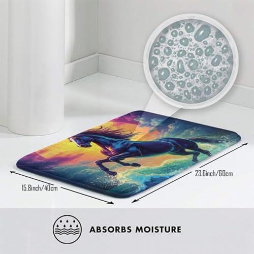 BoomDragon Anti-Slip Bath Mat with Sea Running Wild Horse Design
