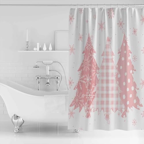 ZOE GARDEN Pink Christmas Tree Shower Curtain Set 72x72