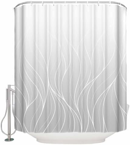 ZOE GARDEN Grey Striped Gradient Shower Curtain Set with Hooks 72x96