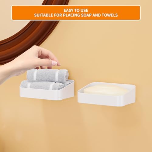 SUOXING Adhesive Soap Holder for Shower Wall White Plastic 2 Pack