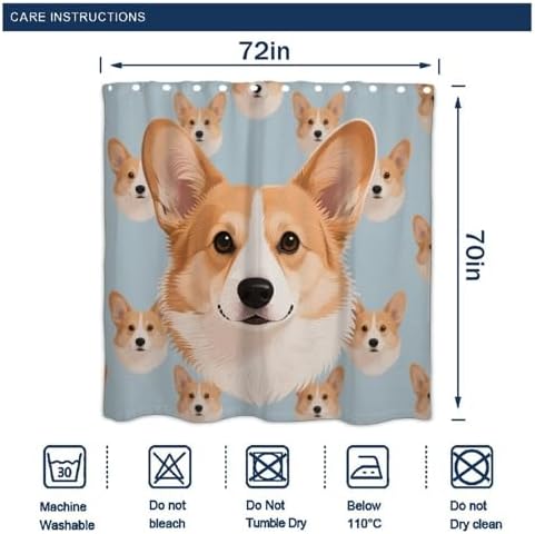 OXJOIIS Cute Funny Welsh Corgi Shower Curtain Set
