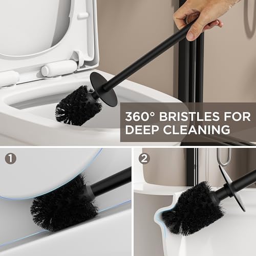FORIOUS Toilet Brush and Holder Set Matte Black 304 Stainless Steel