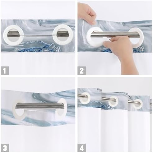 MitoVilla Blue Marble Shower Curtain Set 72x74 1