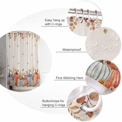 ZOE GARDEN Fall Pumpkins Shower Curtain Set 48x72