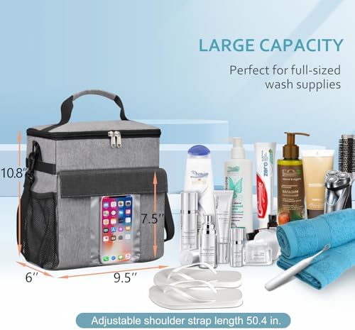 SKYREH Portable Shower Caddy Tote Bag with Shoes and Phone Compartment Gray