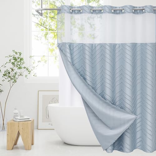 Boho Fog Blue Shower Curtain Set with Snap Liner