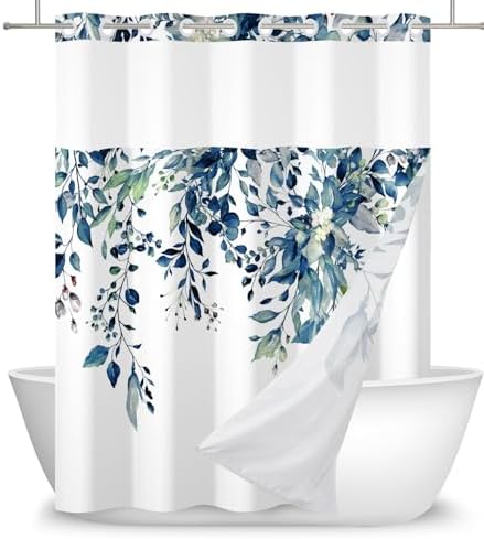 DASHAN Leaf Shower Curtain Set 71x74 with Snap-In Liner