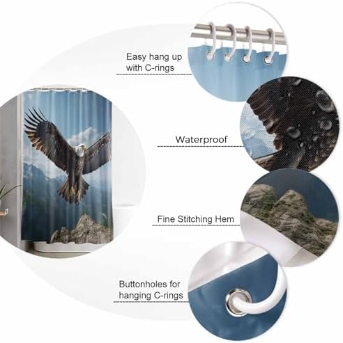 Eagle Shower Curtain Set with Hooks 72x72 Inches Waterproof