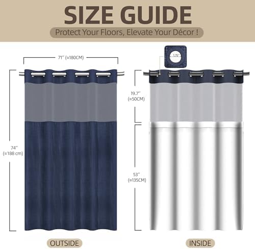 Numwot Dark Blue Shower Curtain Set with Snap-in Liner