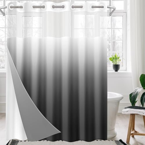 Nesphy No Hook Ombre Shower Curtain Set 71x74 Inch
