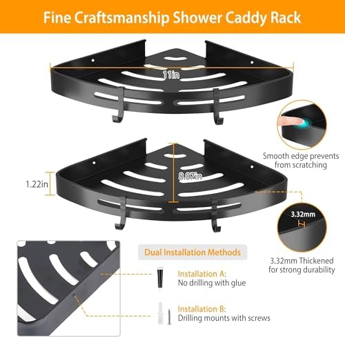 2Pcs Corner Shower Caddy Shelf with Adhesive Mount 1