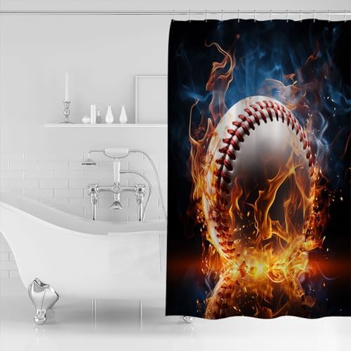 ZOE GARDEN Baseball Shower Curtain Set with Hooks 72x78