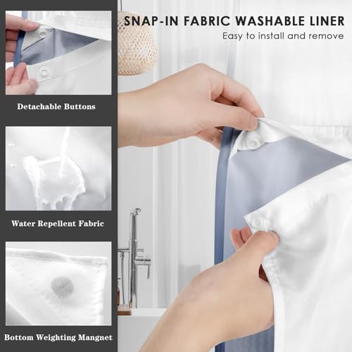 Nesphy No Hook Navy Blue Ombre Shower Curtain Set 1