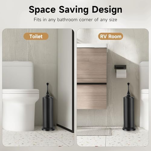 UNCONSIL Black Toilet Brush and Holder with Lid