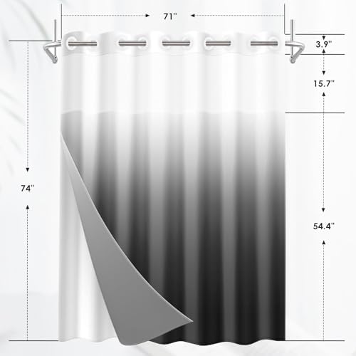 Nesphy No Hook Ombre Shower Curtain Set 71x74 Inch
