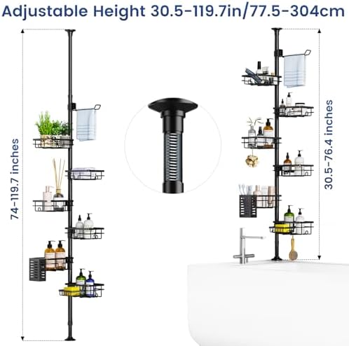 Mixoo Corner Shower Caddy - Adjustable Tension Pole with 6 Shelves