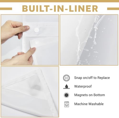 WONICY No Hook Shower Curtain Set with Liner Navy 71x74