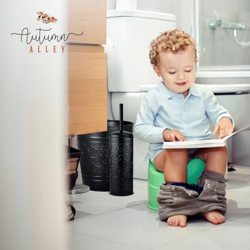 Autumn Alley Matte Black Toilet Brush and Trash Can Set